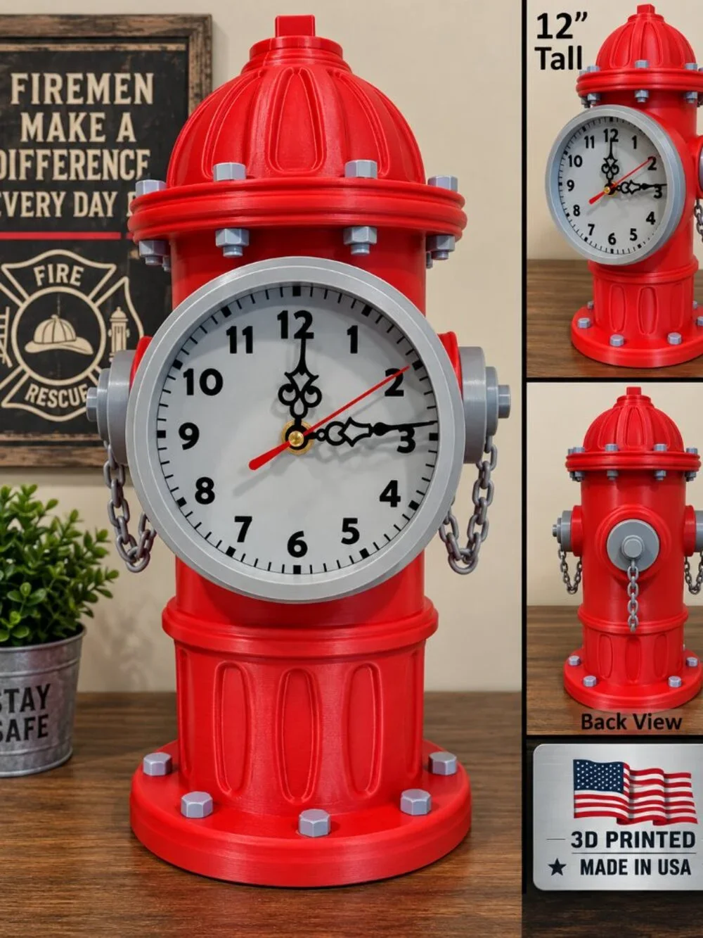 Fire Hydrant 3D Printed Retro Standing Red/Gray W/Black Dials. 12